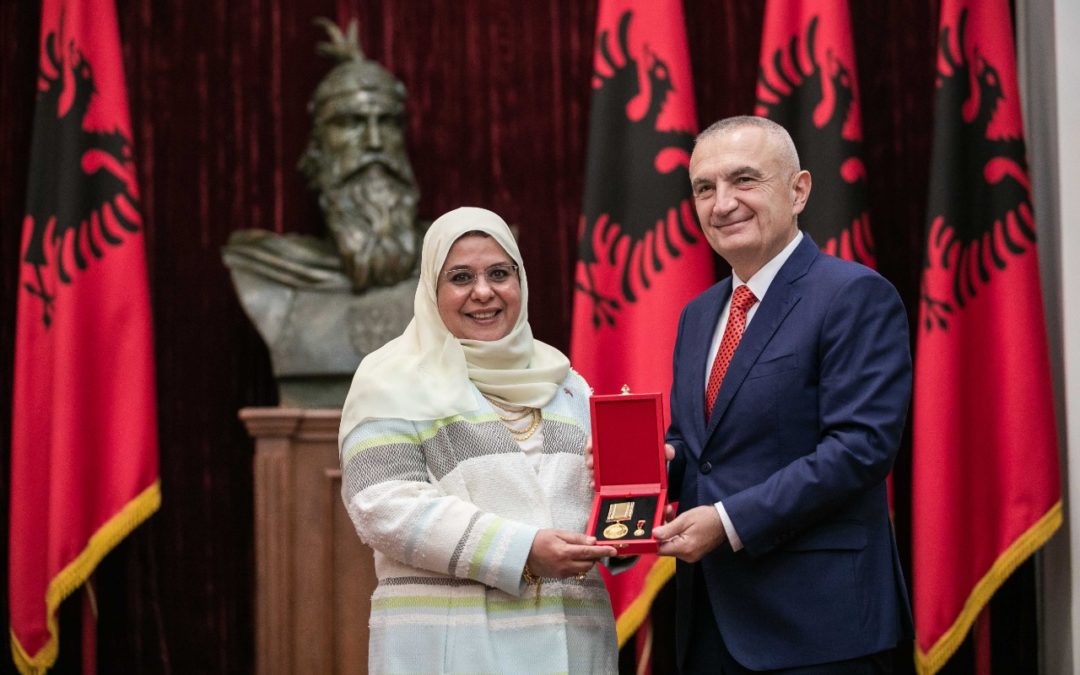 The President of the Republic of Albania awards to: Mrs. IBTISAM NASSER IBRAHIM AL-HOUTI Title “FOR SPECIAL CIVIL MERITS”